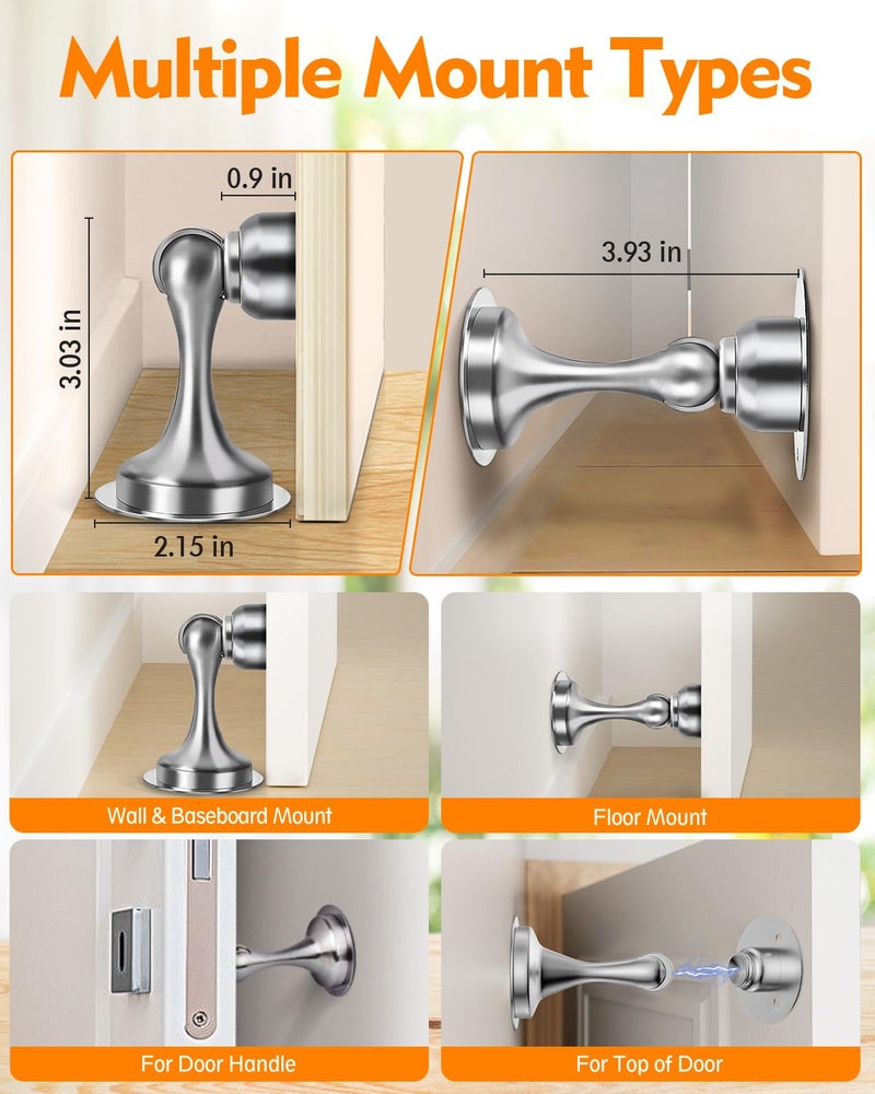 WINONLY Door Stoppers Magnetic Door Catch, Stainless Steel Magnetic Door Stop 2 Pack, Double-Sided Adhesive Tape, No Drilling, Screws for Stronger Mount, Holder Your Door Open for Wide Doors - Image 4
